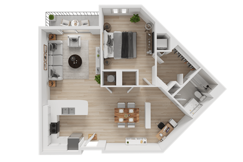 Floor plan for 1 bed, 1 bath, 995 sqft